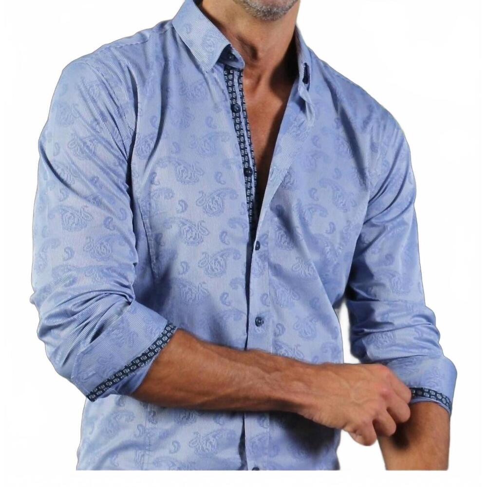 NEW EIGHT X paisley jacquard long sleeve button down shirt in blue